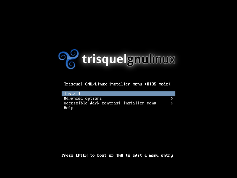 Bootmenü von Trisquel NetInstall